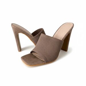 Source Unknown Taupe Textured Open-Toe High Heel Mules